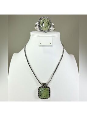 Prehnite 925 Square Gemstone Pendant & Bracelet ONLY
